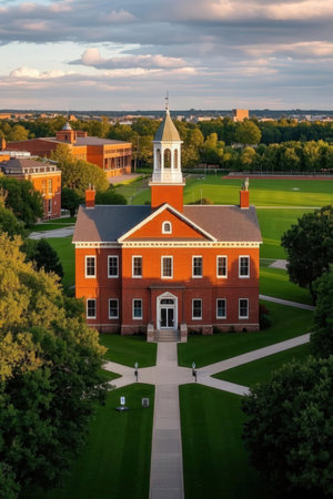 Aerial view of the University of Cambridge, Massachusetts, USA.の素材