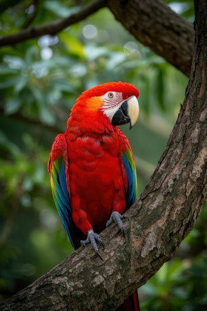 Scarlet macaw (Ara macao) on a treeの素材