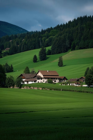 Landscape with a farm in the Bavarian Alps, Germany.の素材