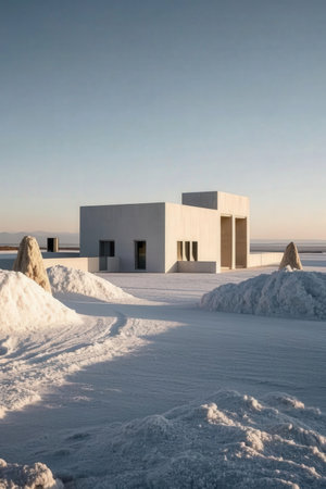 White house on the coast of the Baltic Sea in the winter.の素材