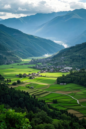 Village in the highlands of Sichuan, China.の素材