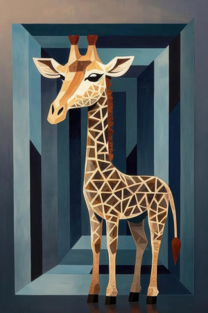 Giraffe on a blue background. Hand-drawn illustration.の素材