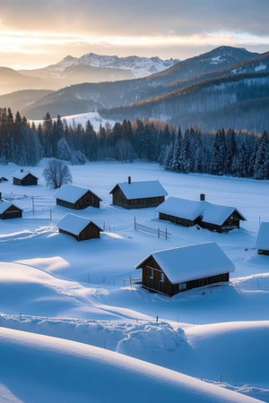 beautiful winter landscape in the Carpathian mountains. Ukraine, Europeの素材