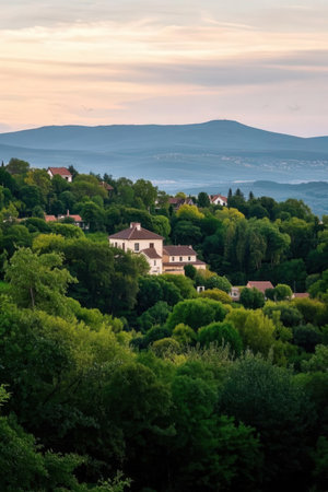 Sunset over the village of Graz in Styria, Austriaの素材