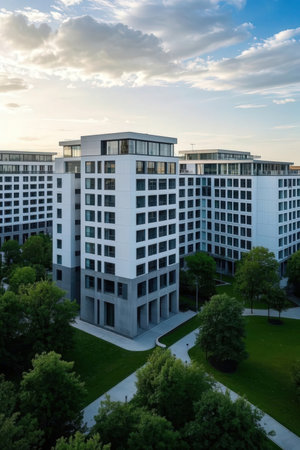 Aerial view of modern residential apartment building in Berlin, Germany.の素材