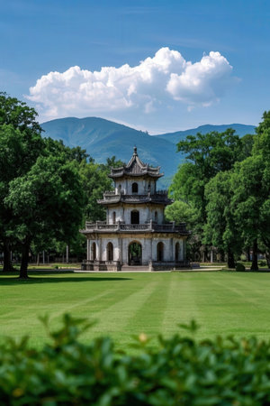 Pavilion in a park, Shenzhen, China, Asiaの素材