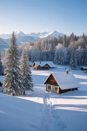 Beautiful winter landscape in the mountains. Carpathians, Ukraine, Europeの素材