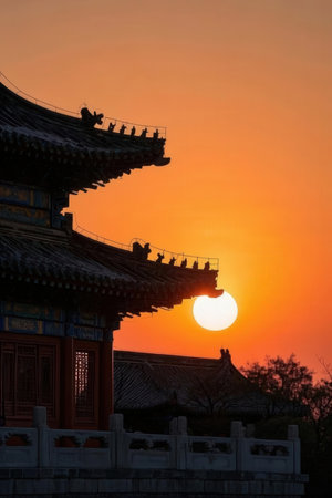 Sunset in the Forbidden City, Beijing, China. The Forbidden City is a UNESCO World Heritage Site.の素材