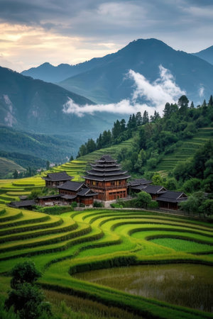 Terraced rice field in Sapa, Vietnam. Sapa is one of the most beautiful villages in Vietnam.の素材