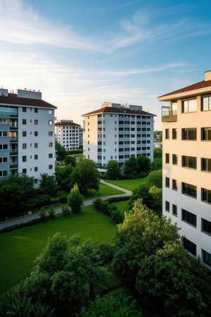 Modern apartment buildings in the city. Architectural landscape of modern apartment buildings.の素材
