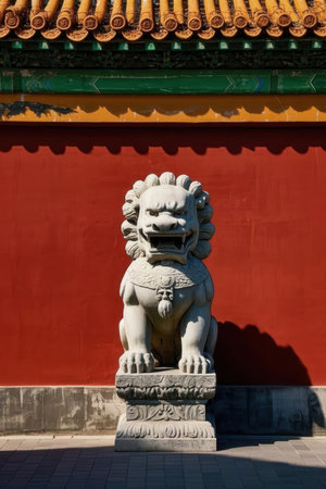 Stone lion statue in the Forbidden City, Beijing, China, Asiaの素材
