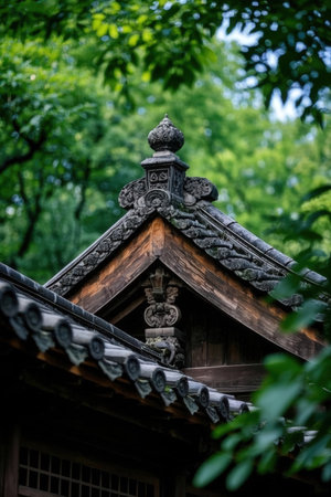Traditional Chinese architecture in a park in Seoul, South Korea. Vertical shot.の素材