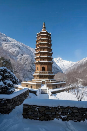 Pagoda in winter, Yading, Daocheng, Sichuan Province, Chinaの素材