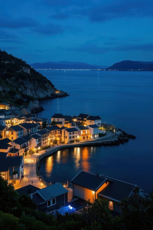 Night view of the coast of the Bay of Kotor, Montenegroの素材