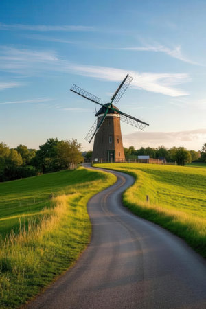 Windmill in the countryside of the Netherlands in the evening light.の素材