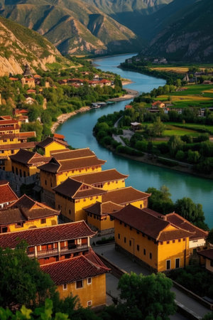 View of the city of Svaneti, Georgia, Europeの素材