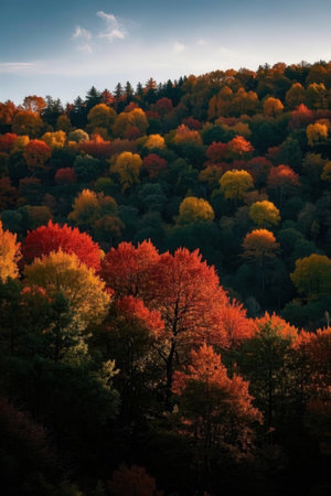 Autumn forest in the mountains. Colorful trees in autumn forestの素材