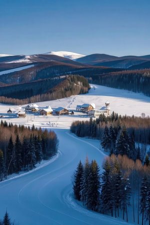 Beautiful winter landscape in the Carpathian Mountains, Ukraine.の素材