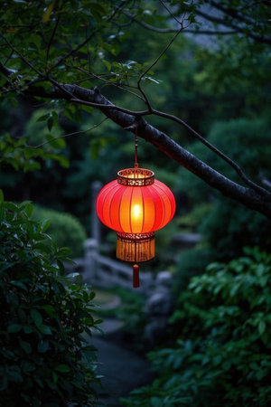 Lantern in the garden. Chinese lanterns in the garden.の素材