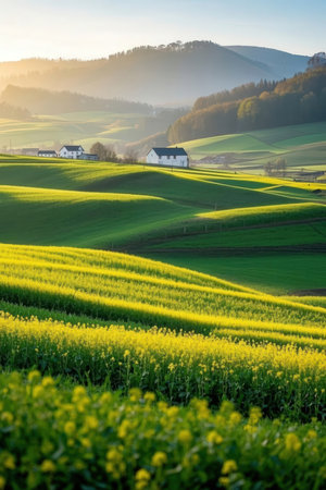 Rapeseed field in the morning, South Moravia, Czech Republicの素材