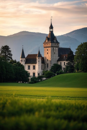 Castle in the Bavarian Alps, Germany, photographed at dawnの素材