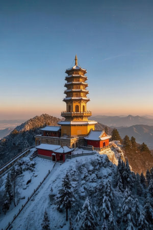 Pagoda on the top of the mountain in winter, Chinaの素材