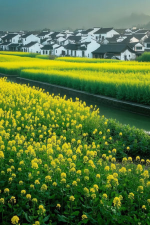The rape fields in the village of Wuyuan, Jiangxiの素材