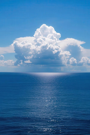 Beautiful clouds in the blue sky over the sea. Crimea, Ukraineの素材