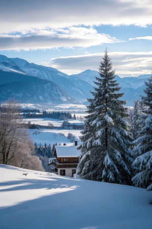 Beautiful winter landscape in the swiss alps, Switzerland.の素材