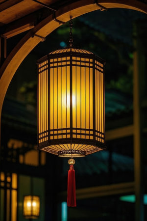 Lantern on the street at night, Bangkok, Thailand.の素材