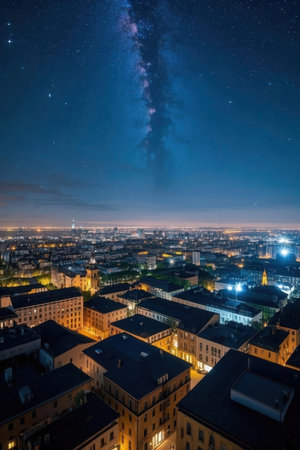 Aerial view of the city of Turin at night, Italyの素材