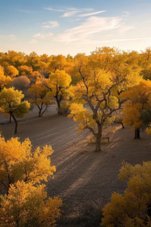Autumn Landscape with yellow Aspen Trees on a Sunny Dayの素材