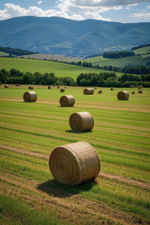 Straw bales on the field in Tuscany, Italyの素材