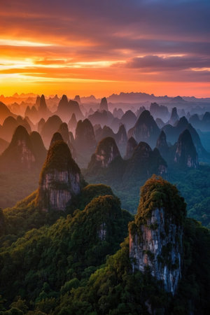 Zhangjiajie National Forest Park at sunset, Chinaの素材