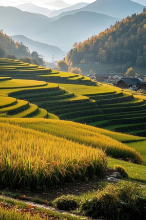 Rice terraces in autumn, Chiangmai, Thailandの素材