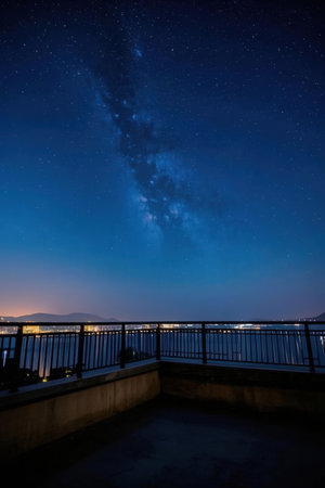 Milky Way over Lake Garda at night, Lombardy, Italyの素材