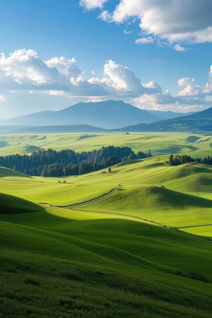 Beautiful summer landscape in Tuscany, Italy. Green hills and blue sky.の素材