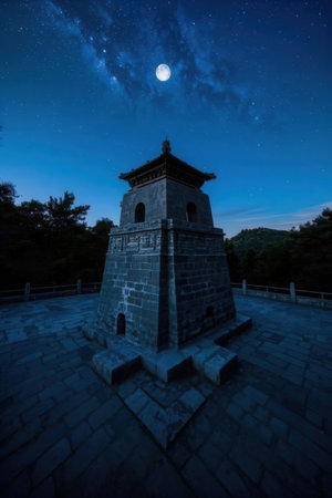 Ancient architecture scenery at night,, Zunhua, Hebei Province, china.の素材