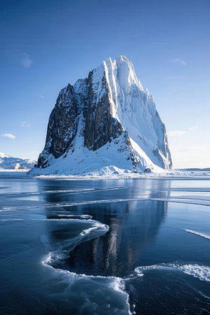 Beautiful winter landscape in Antarctica with icebergs and ice floesの素材