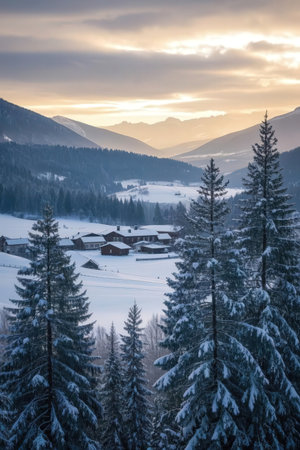 Beautiful winter landscape in the Carpathian Mountains, Ukraine.の素材