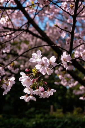 cherry blossom in spring time, closeup of pink flowersの素材