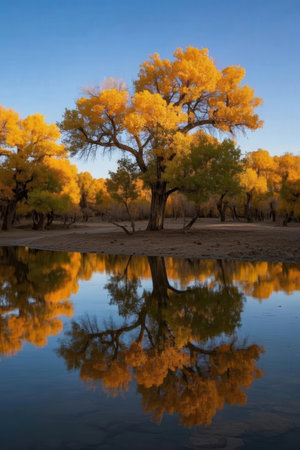 Populus euphratica in the desert of Arizona, USAの素材