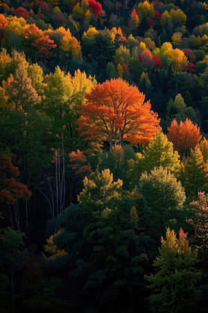 Autumn forest in the mountains. Colorful trees in autumn.の素材