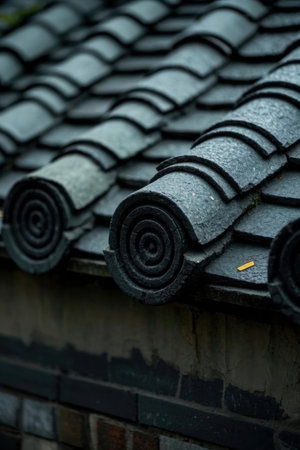 roof tiles on the roof of a house, close-upの素材