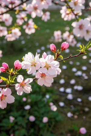 cherry blossom in japanese garden, closeup of photoの素材