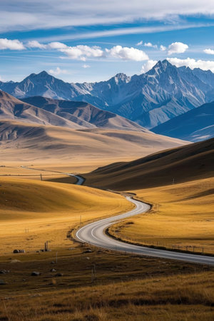 Mountain road in Kyrgyzstan, Tien Shan mountainsの素材