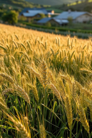 Golden wheat field in Tuscany, Italy. Rural landscape.の素材