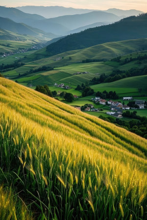 Tuscany, Italy. Rural landscape with rolling hills and farmland.の素材