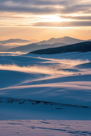 Beautiful winter landscape in the Carpathian Mountains, Ukraine.の素材