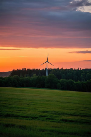 An image of windturbine generator at sunset in Poland.の素材